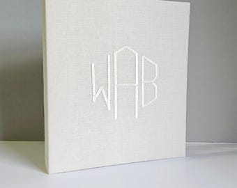 Ivory Linen Monogrammed Binder, Custom Fabric Binder, Personalized DIY Binder, Keepsake Cover