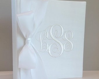 White Silk Monogrammed Photo Album, Personalized Photo Album, Custom Fabric Album, Wedding Gift