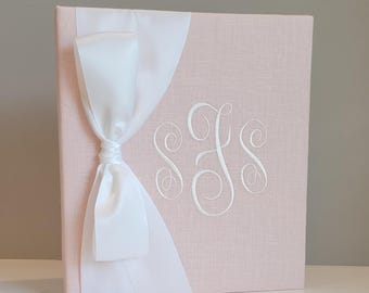 Personalized Pink Linen Photo Album, Monogrammed Keepsake, 3-Ring Binder (Wedding Gift)