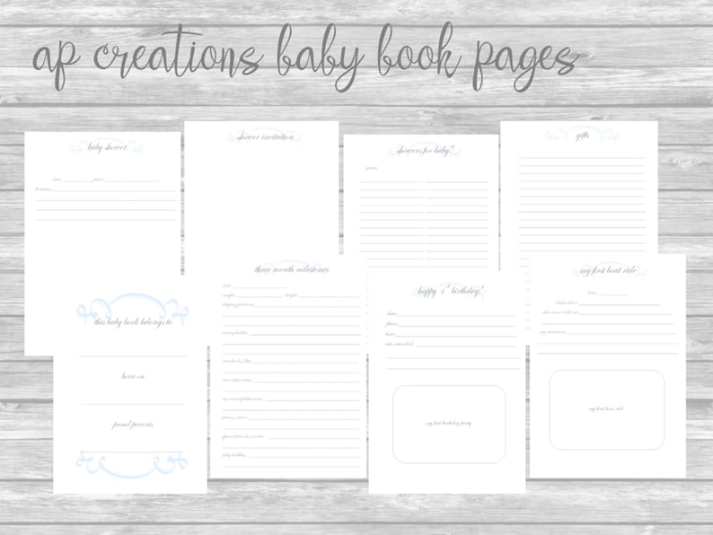 Blue Traditional Printable DIY Baby Book Pages Etsy