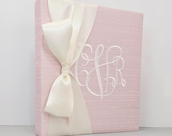 Personalized Baby Pink Silk Memory Book, Custom Monogrammed Keepsake, Silk Cover (10.5" x 11")