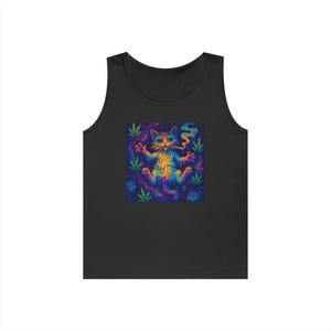 Psychedelic Cat Tank Top, Comfortable Unisex Top, Summer Vibes Tee, Music Festival Wear, Cute Cat Apparel, Unique Gift Idea