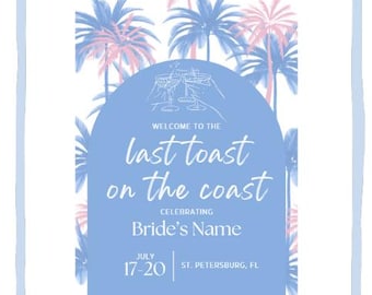 Convite/Roteiro de Despedida de Solteira - Último Brinde na Costa - Download Digital - Modelo Canva - Editável