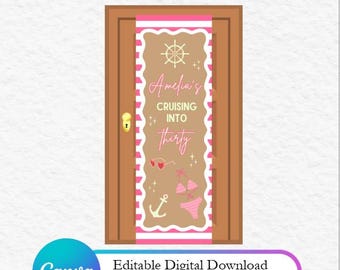 Banner de cumpleaños con diseño de puerta de crucero - 60 x 180 cm - Descarga digital editable - Plantilla de Canva