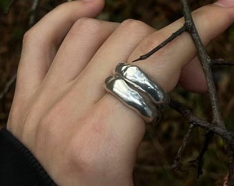 925 sterling silver ring, handmade, natural shape, minimalist style Size 17