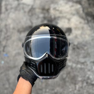 Casco da moto Custom M30 – Casco integrale retrò vintage Café Racer Chopper Bobber (nero lucido)