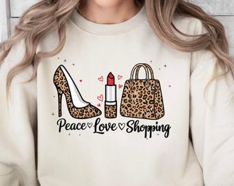 Peace Love Shopping Leopard Sweatshirt Shirt Tee