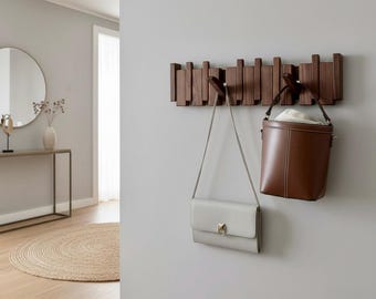 Verona wall coat rack with fold-down hooks, wooden coat rack, Scandinavian entryway coat rack, modern wall coat rack