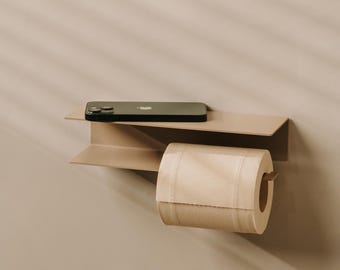 Bari wall-mounted toilet roll holder with shelf, bathroom accessory, metal toilet paper holder, bathroom shelf with roll holder, right side