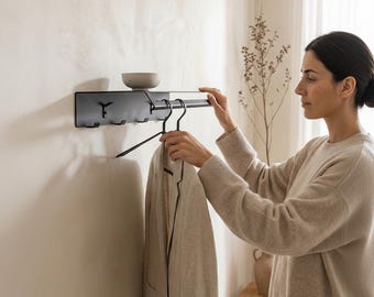 IBIZA Wall Mounted Coat Rack, Coat Hanger Shelf, Metal Coat Rack with Shelf, Coat Rack with Shelf for Entryway