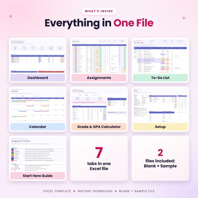 Assignment Tracker Excel Template, Student Planner Spreadsheet, GPA ...