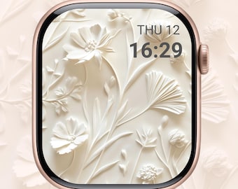 Pressed Flower Apple Watch Wallpaper: 3D Cream Floral Design (Digital Download, PNG/JPG Files)