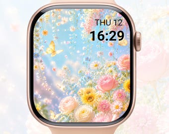 Apple Watch Wallpaper Floral Butterfly Pink Blue Watch Face (Digital Download)
