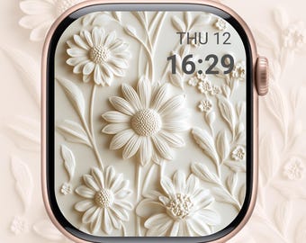 Pressed Flower Apple Watch Wallpaper: 3D Cream Floral Design (Digital Download)