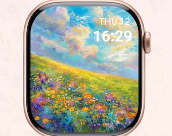 Wildflower Meadow Apple Watch Wallpaper – Digital Floral Background, Vibrant Summer Art for Smartwatch Face