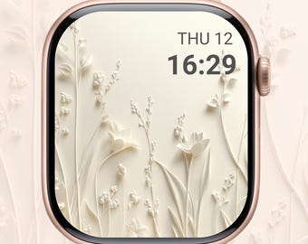 Pressed Flower Apple Watch Wallpaper: 3D Cream Floral Design (Digital Download, PNG/JPG Files)