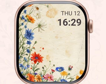 Vintage Botanical Watch Face – Pressed Flower Style Apple Watch Wallpaper