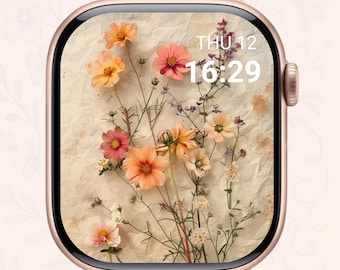 Vintage Botanical Watch Face – Pressed Flower Style Apple Watch Wallpaper