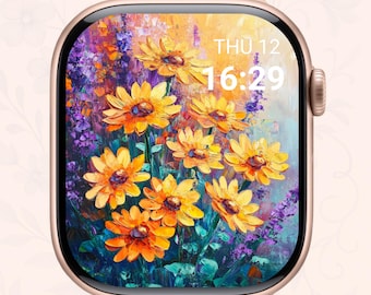Wildflower Meadow Apple Watch Wallpaper – Digital Floral Background, Vibrant Summer Art for Smartwatch Face