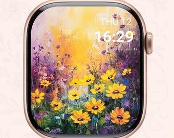 Wildflower Meadow Apple Watch Wallpaper – Digital Floral Background, Vibrant Summer Art for Smartwatch Face