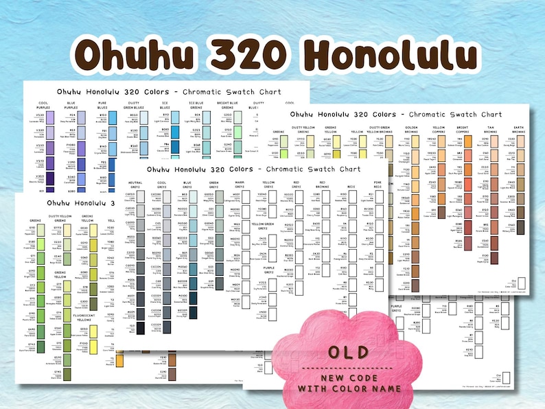 320 Color Chart Ohuhu Honolulu 320 Color Swatch Chart Printable PDF - Etsy