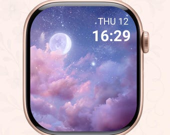 Moonlit Sky Apple Watch Wallpaper • Celestial Lock Screen (Digital Download)