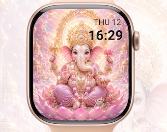 Baby Ganesha Lotus Watch Face, Spiritual Divine Smartwatch Wallpaper (PNG JPG)