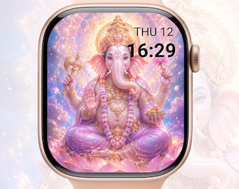 Ganesha Lotus Watch Face, Spiritual Divine Smartwatch Wallpaper (PNG JPG)
