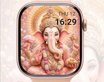Ganesha Lotus Watch Face, Spiritual Divine Smartwatch Wallpaper (PNG JPG)