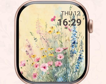 Vintage Botanical Watch Face – Pressed Flower Style Apple Watch Wallpaper
