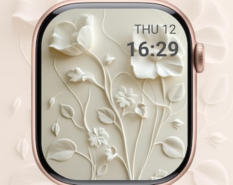 Pressed Flower Apple Watch Wallpaper: 3D Cream Floral Design (Digital Download, PNG/JPG Files)
