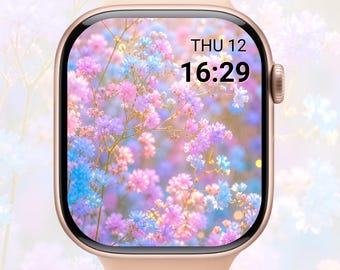 Apple Watch Wallpaper Floral Pink Blue Pastel Watch Face Digital Download