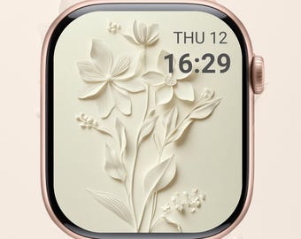 Pressed Flower Apple Watch Wallpaper: 3D Cream Floral Design (Digital Download)