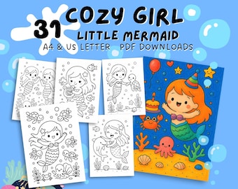 31 pagine da colorare di sirene kawaii per bambini (PDF stampabile)