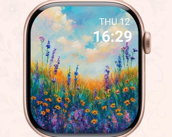 Wildflower Meadow Apple Watch Wallpaper – Digital Floral Background, Vibrant Summer Art for Smartwatch Face