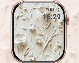 Pressed Flower Apple Watch Wallpaper: 3D Cream Floral Design (Digital Download)