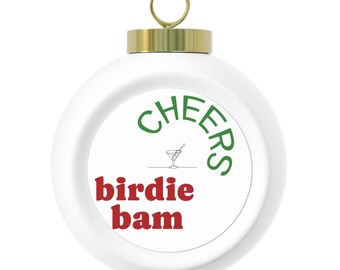 Decorazione natalizia a forma di palla Mahjong "Birdie Bam Cheers" con bicchiere da Martini, idea regalo unica per il Mahjong