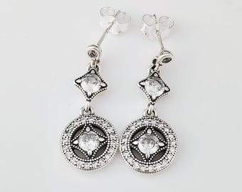 Pandora Silver Vintage Allure Clear Cz Drop Earrings
