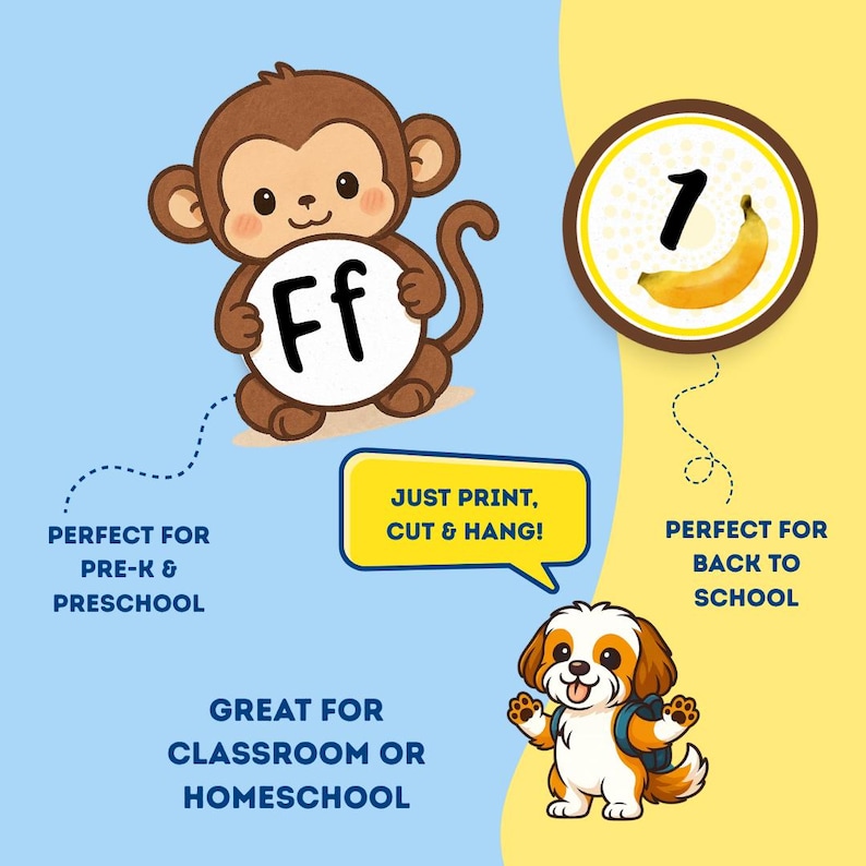 Monkey Alphabet & Number Classroom Decor – A-Z Letters and 0-10 Banana ...