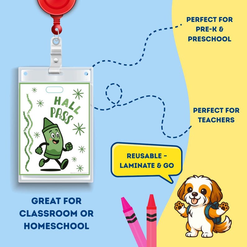 Crayon Classroom Passes: Printable Teacher Hall Passes (PDF Download ...