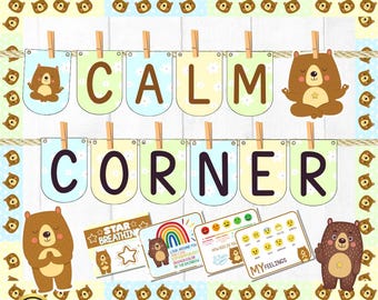 Bear Theme Calm Corner Decor: Mindfulness Classroom Posters & Banners (Digital Download)