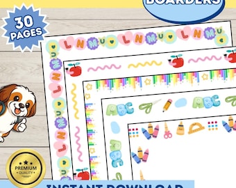 Imágenes prediseñadas de bordes para páginas de regreso a clases: 30 diseños PNG (descarga digital)