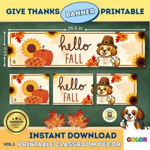 Thanksgiving Classroom Banner: Fall Decor Printable (PDF Digital Download)