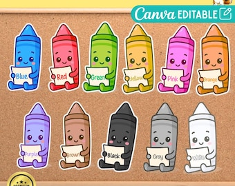 Editable Classroom Crayon Color Posters: Rainbow Wall Art Decor (PDF Download)