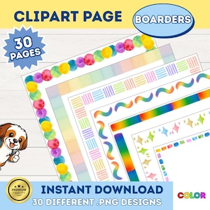 Aquarell Seitenränder Clipart: Bunte Bilderrahmen für Lehrer (Digitaler Download)