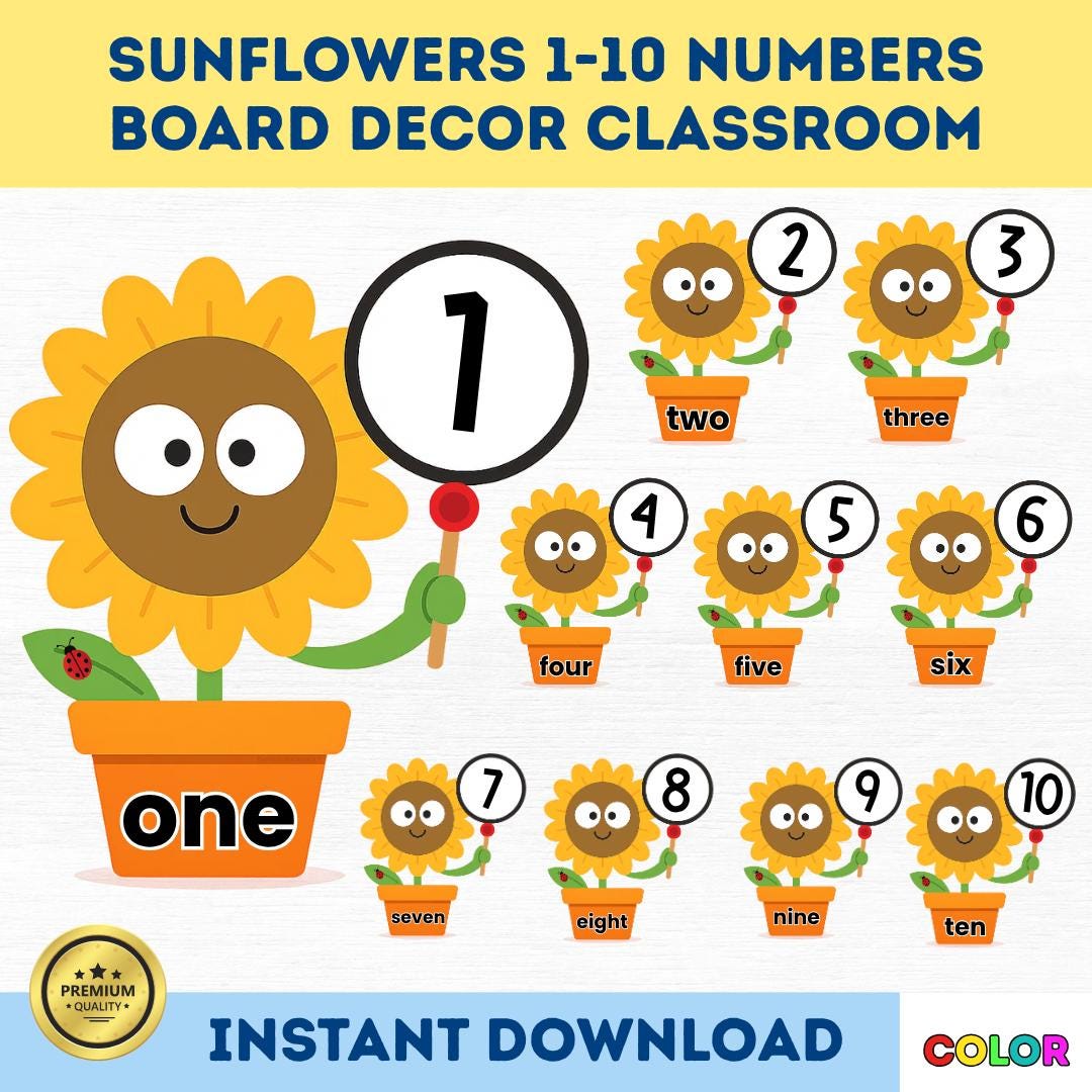 Sunflower Number Pattern Sunflower Number Posters 1-10: Printable Classroom Decor (PDF Download ...