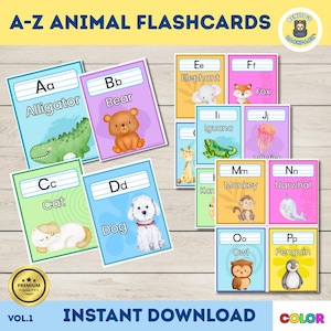 Watercolor Animal Alphabet Flashcards: Printable ABC Cards (PDF Download