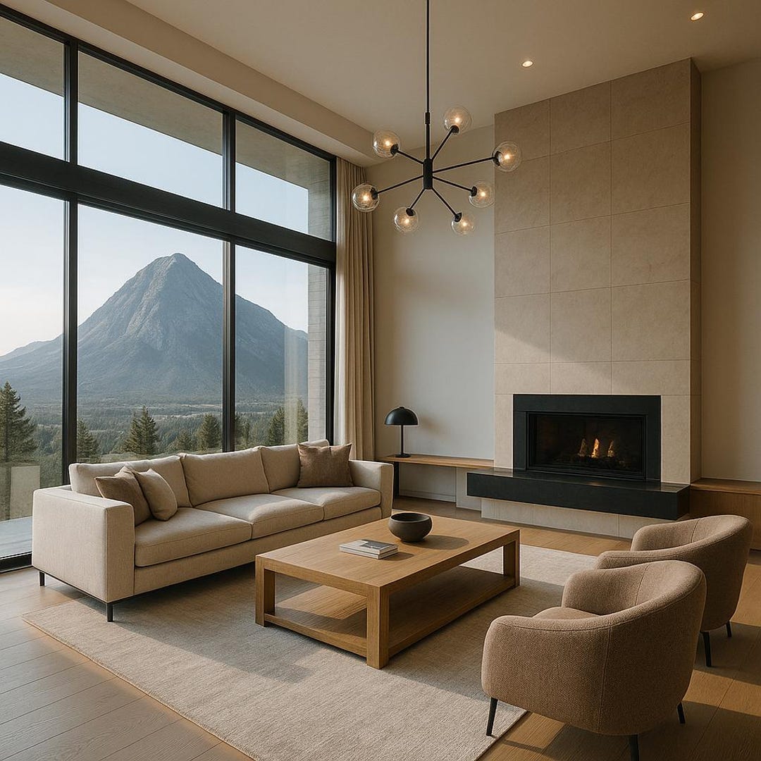 Luxury Mountain View Living Room – Modern Interior Digital Art ...