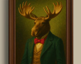 Vintage Moose Gentleman Art Print: Funny Animal Portrait (Digital Download)
