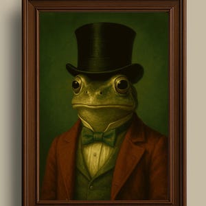 Frog Gentleman Vintage Portrait, Frog Art, Funny Animal Art, Lizard in Clothes, House Warming Art, Lizard Prints, Frog Prints, Frog Portaits